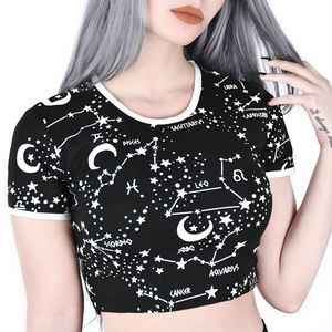 Astrology Print Black Crop Tee